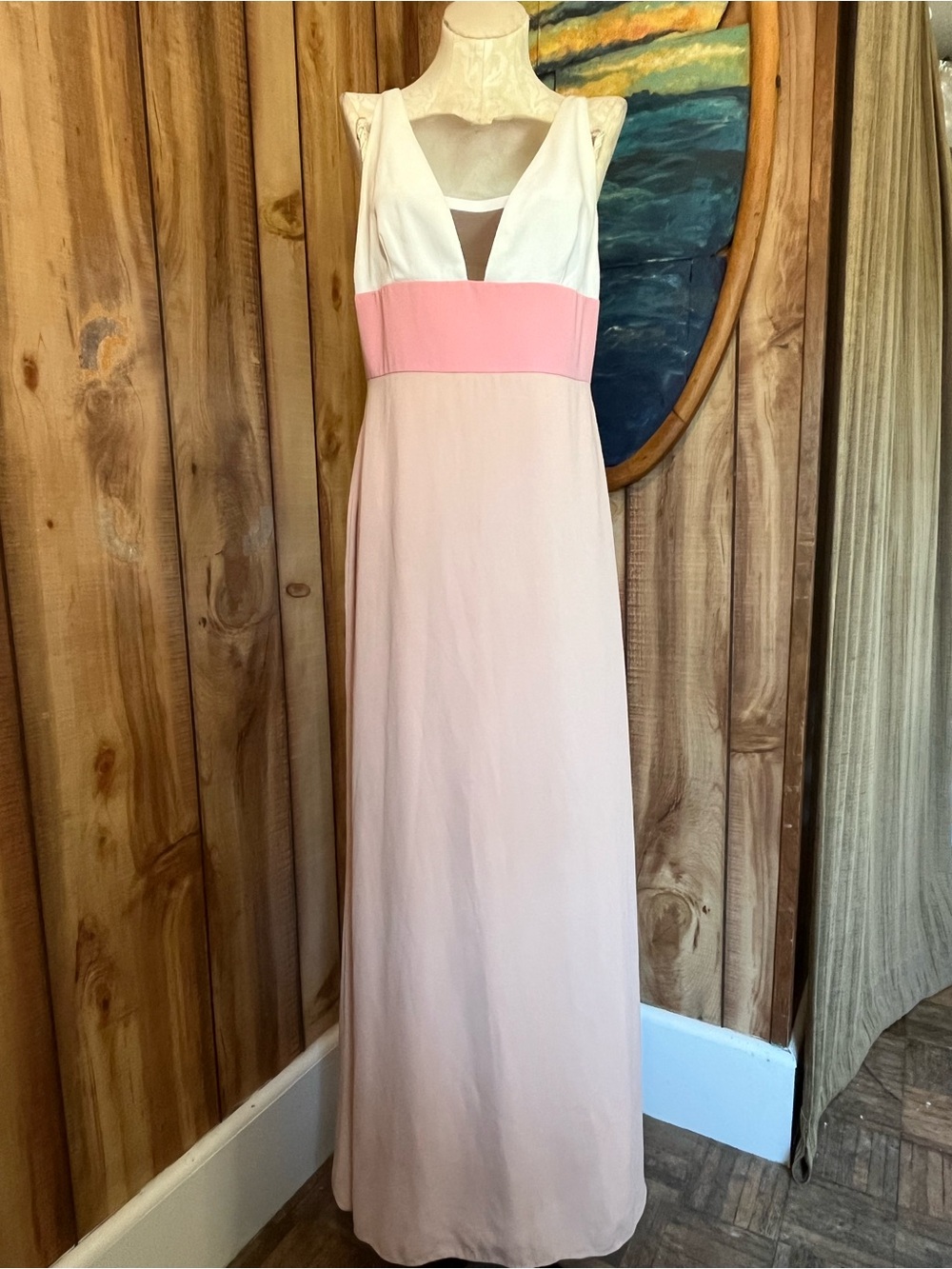 💋 Jill Stuart White, Pink and Blush Maxi Dress with V-Neck